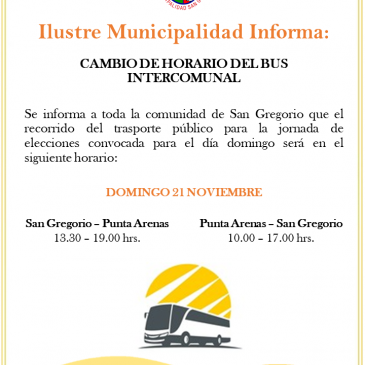 Cambio de Horario del Bus Intercomunal.