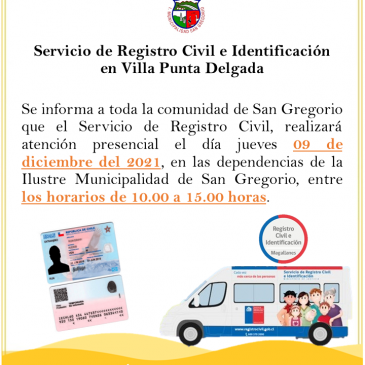 Servicio de Registro Civil e Identificación en Villa Punta Delgada.